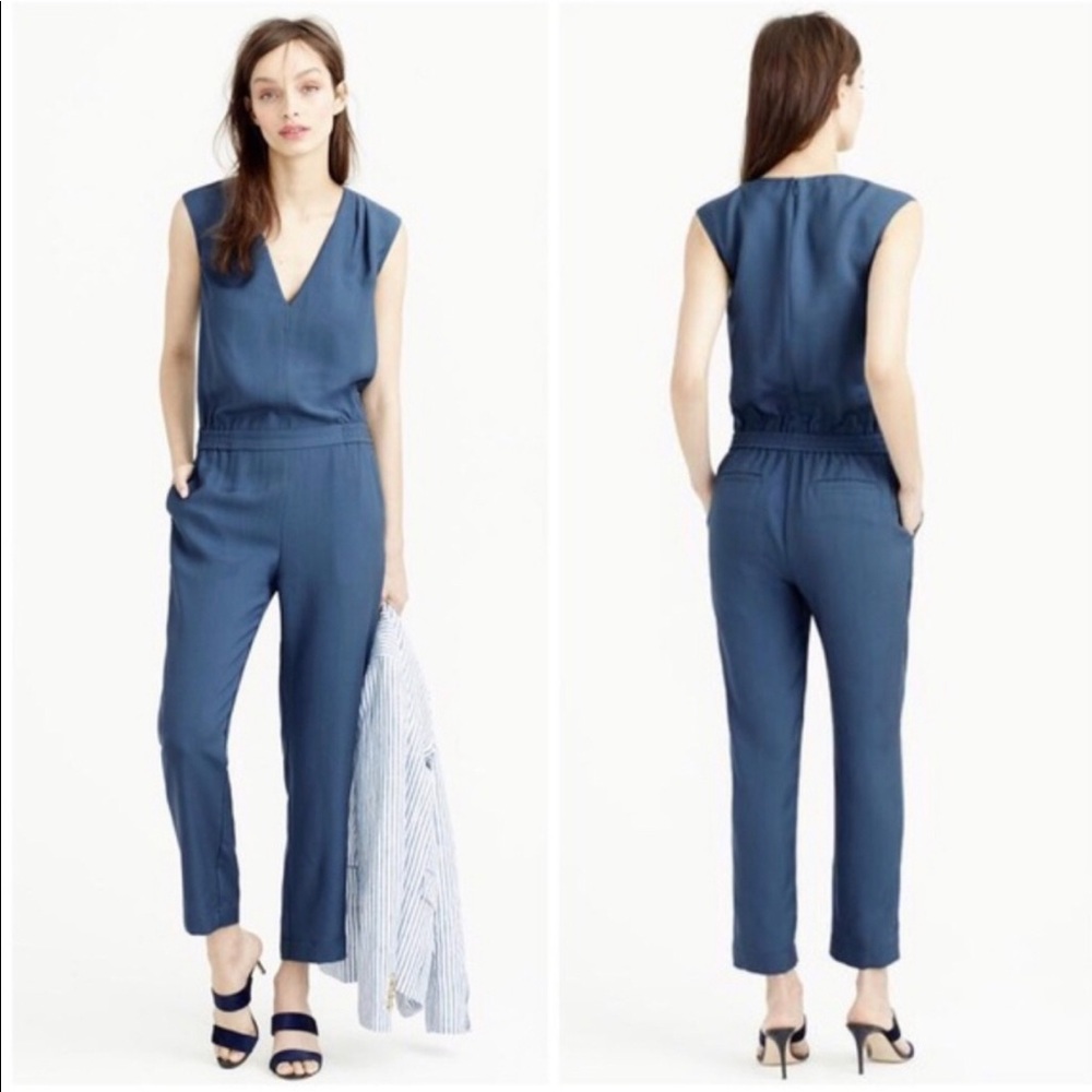 J.Crew Drapey Oxford Crepe Sleeveless Jumpsuit V